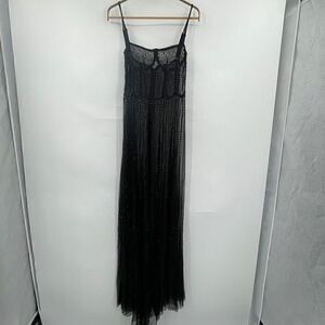 KIKIRIKI MESH BEADED SEQUINS SPAGHETTI STRAP LONG MAXI DRESS SIZE: M GOTTI PARTY